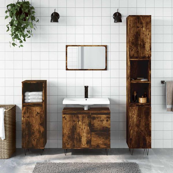 vidaXL Bathroom Cabinet Smoked Oak Engineered Wood Medium