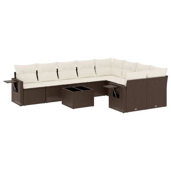 vidaXL Garden Sofa Set Brown PE Rattan Large Adjustable Feet
