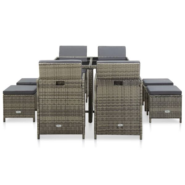 vidaXL Outdoor Dining Set Grey rattan and dark grey cushions