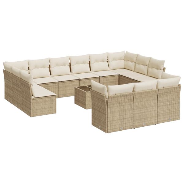 vidaXL Garden Sofa Set Beige PE Rattan Large Modular Garden Sofa Set