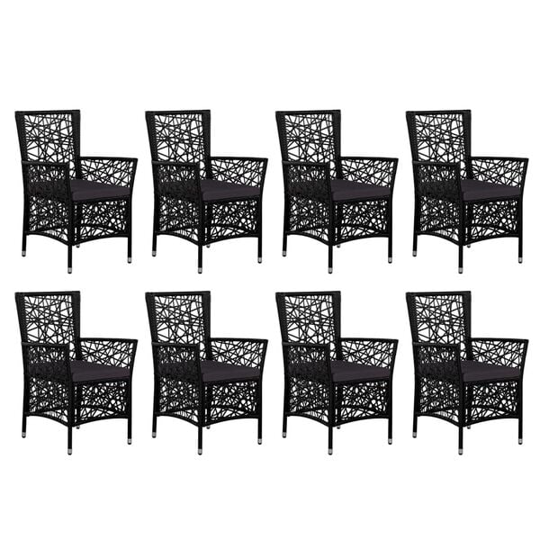 vidaXL Dining Set Black, Dark Grey PE rattan, Steel, Tempered Glass Large