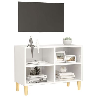 vidaXL TV Stand with Solid Wood Legs High Gloss White 27.4"x11.8"x19.7"