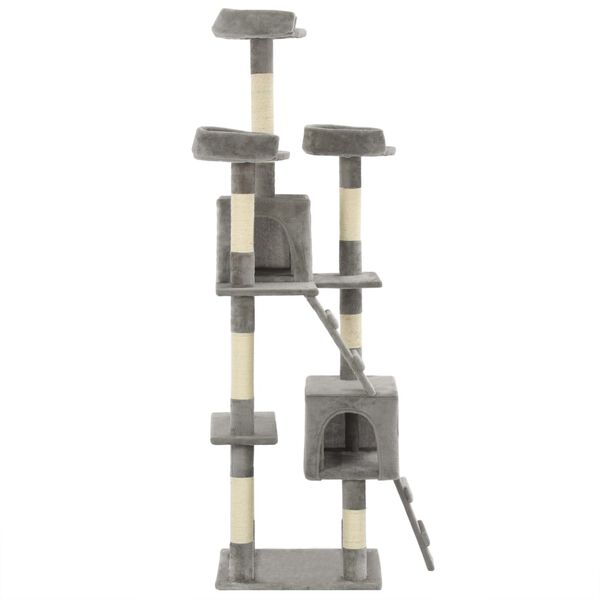 vidaXL Cat Tree Grey Particle board, plush, sisal rope 5.6 ft tall