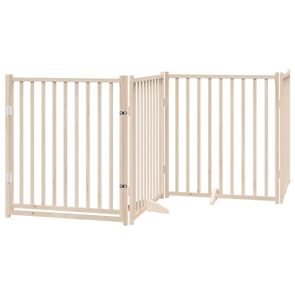vidaXL Dog Gate Set of 4 Natural Wood Solid Fir Wood Medium Foldable