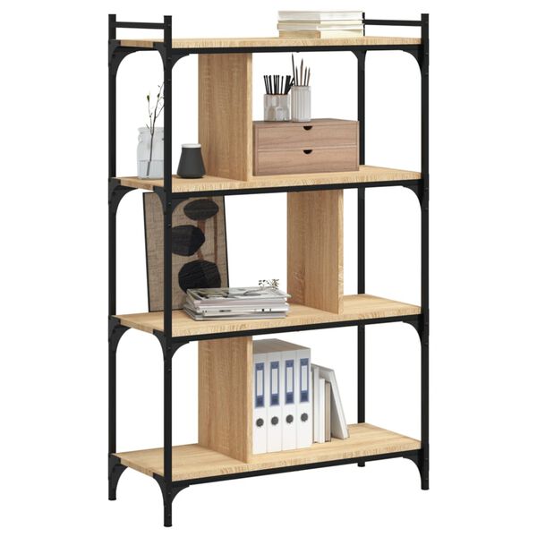 vidaXL Bookcase Sonoma oak Engineered wood, metal 4-tier, Narrow