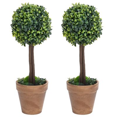 vidaXL Artificial Boxwood Plants 2 pcs with Pots Ball Shaped Green 16.1"