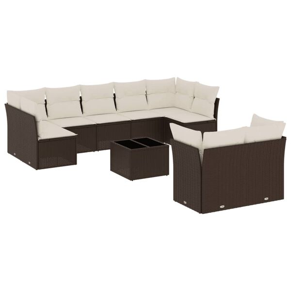 vidaXL Garden Sofa Set Brown, Cream white PE rattan Large Modular