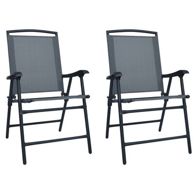 vidaXL Folding Patio Chairs 2 pcs Texilene Gray