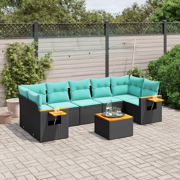 vidaXL 8 Piece Patio Sofa Set with Cushions Black Poly Rattan (US only)