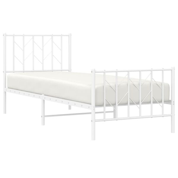 vidaXL Bed Frame White Steel Twin Bed Frame Rectangular Traditional