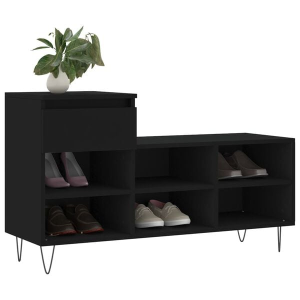 vidaXL Shoe Cabinet Black Engineered wood Medium Shoe Cabinet