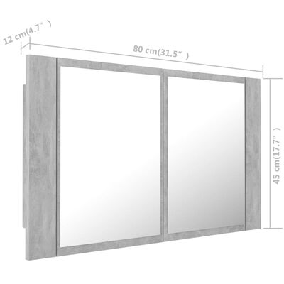 vidaXL LED Bathroom Mirror Cabinet Concrete Gray 31.5"x4.7"x17.7" Acrylic