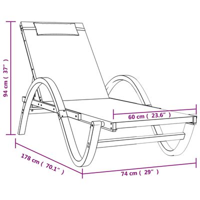 vidaXL Sun Lounger with Pillow White Textilene and Solid Wood Poplar