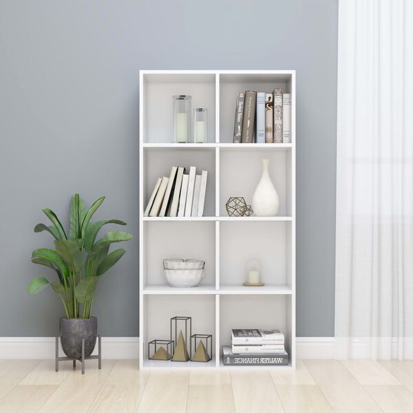 vidaXL Book Cabinet High gloss white Engineered wood Medium Bookshelf