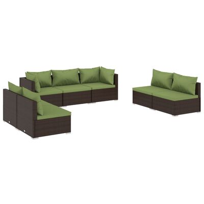 vidaXL 7 Piece Patio Lounge Set with Cushions Poly Rattan Brown