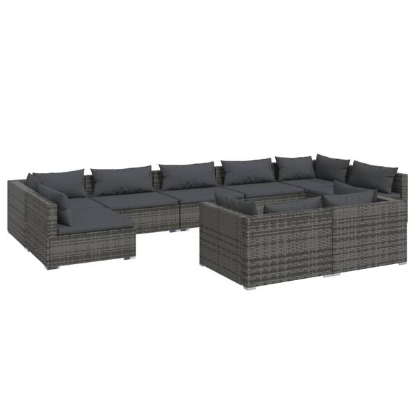 vidaXL Garden Lounge Set Grey PE rattan, powder-coated steel, plastic