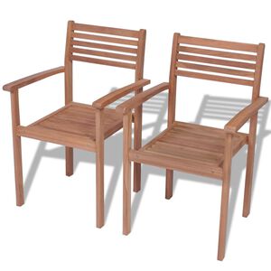 vidaXL Stackable Chair Set of 2 Warm natural wood Solid teak wood Medium
