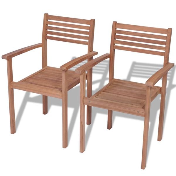 vidaXL Stackable Chair Set of 2 Warm natural wood Solid teak wood Medium