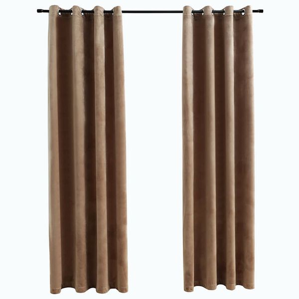 vidaXL Blackout Curtains with Rings 2 pcs Velvet Beige 55.1x96.5"