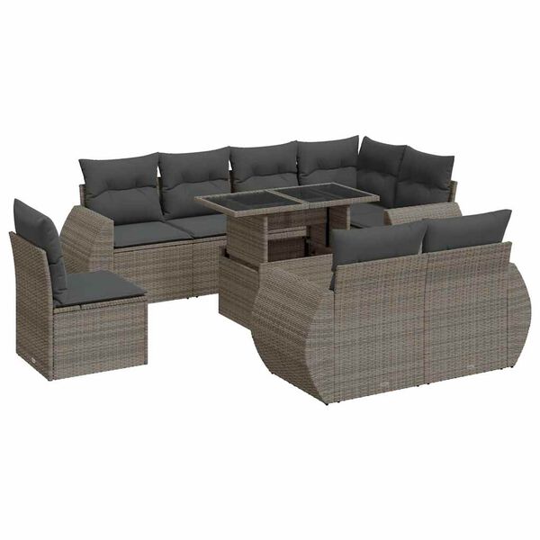 vidaXL Garden Sofa Set Grey PE Rattan, Powder-Coated Steel, Tempered Glass