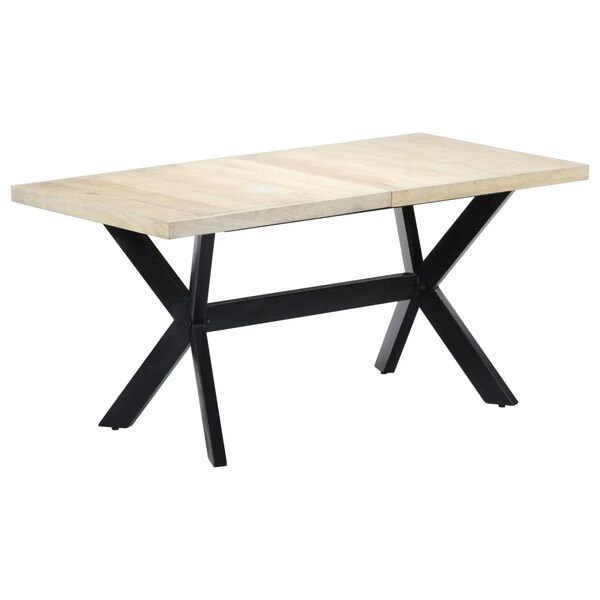 vidaXL Dining Table White and black Solid mango wood and powder-coated steel