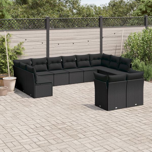 vidaXL Garden Sofa Set Black PE Rattan, Powder-Coated Steel 12 Piece