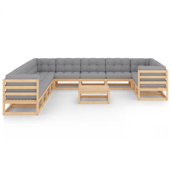 vidaXL Garden Lounge Set Natural wood, Grey cushions