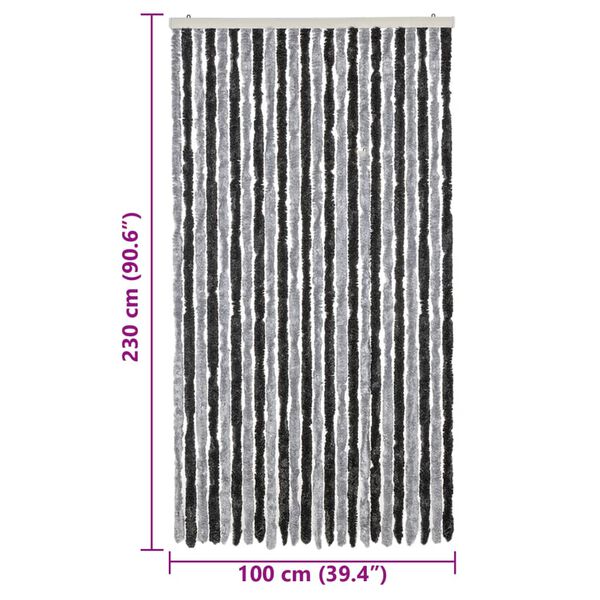vidaXL Fly Curtain Grey and Black 39.4x90.6" Chenille