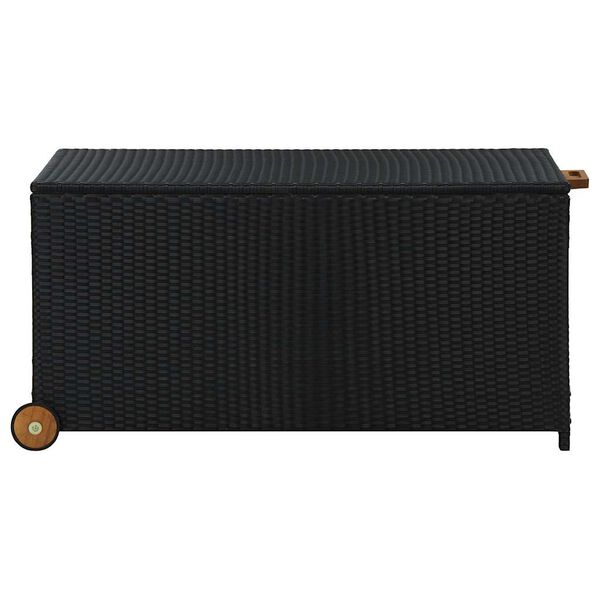 vidaXL Storage Box Black Poly Rattan, Solid Acacia Wood, Powder-Coated Steel