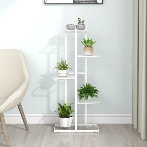 vidaXL Plant Stand White Metal Shelving Plant Stand Rectangular