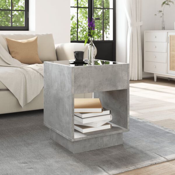 vidaXL Coffee Table Concrete grey Engineered wood, glass 15.7x15.7x19.7 in