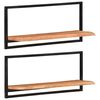 vidaXL Wall Shelf Set of 2 Natural Wood with Black Frame