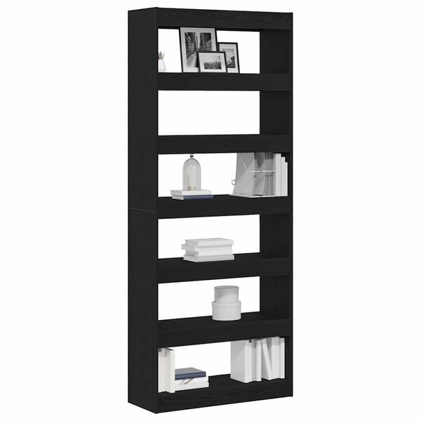 vidaXL Book Cabinet Black Oak 31.50 x 11.81 x 77.95 in Engineered Wood