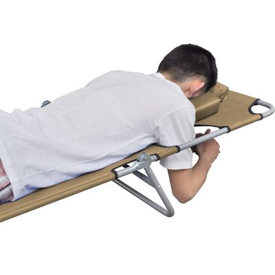 vidaXL Foldable Sunlounger with Head Cushion Adjustable Backrest Taupe