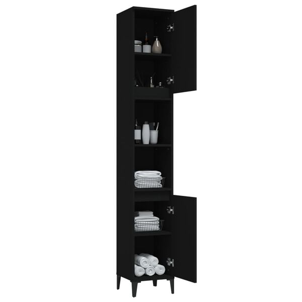 vidaXL Bathroom Cabinet Black Engineered wood, Metal 11.8 x 11.8 x 74.8 in