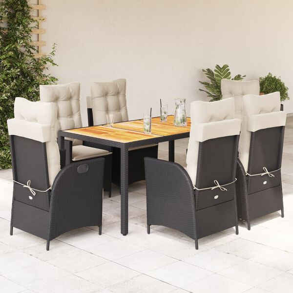 vidaXL Garden Dining Set Black Poly Rattan 7 Piece Adjustable Armrests