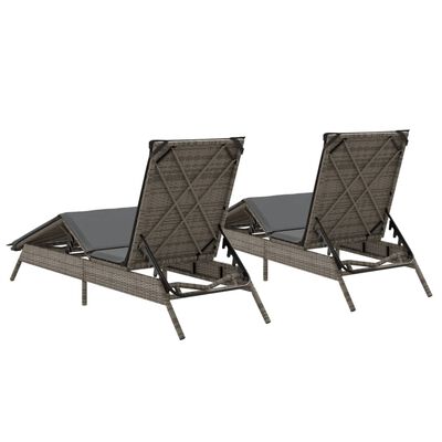 Two loungers shown from rear with woven wicker backs; legs visible.