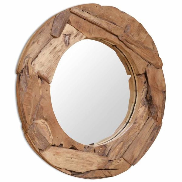 vidaXL Decorative Mirror Brown Teak and glass 31.5 in diameter