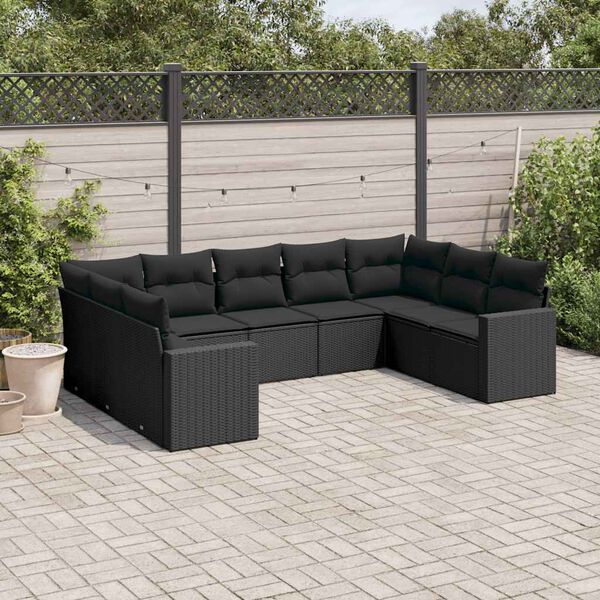 vidaXL Garden Sofa Set Black PE rattan Multiple pieces forming a large set