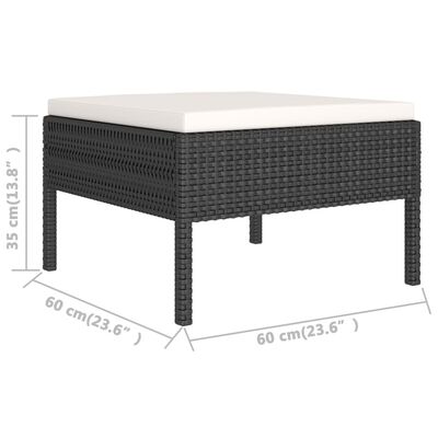 Lounge ottoman with dark wicker and white cushion, dimensions 60 cm by 60 cm by 35 cm tall