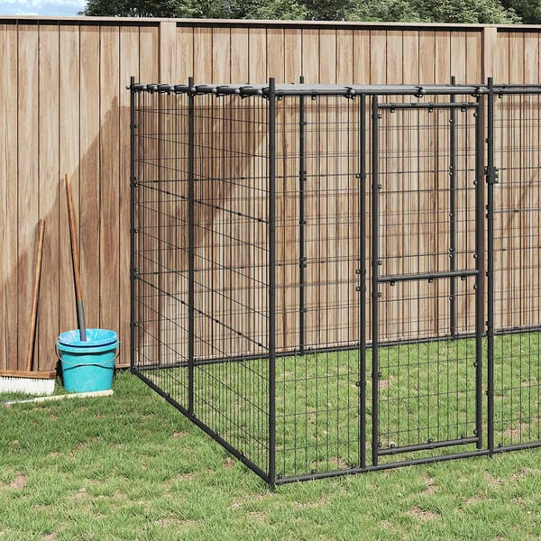 vidaXL Dog Kennel Black and silver Powder-coated steel, PE Large Durable
