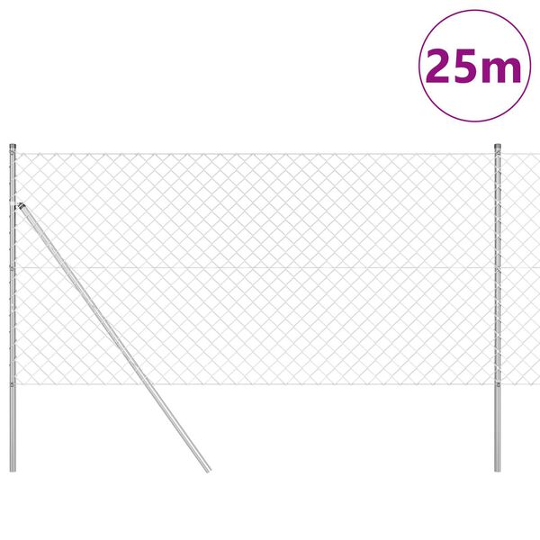 vidaXL Chain Link Fence with Posts Silver 1.2 x 25 m Steel