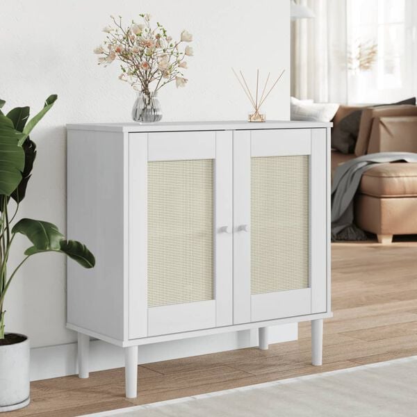 vidaXL Sideboard White Solid pine wood, engineered wood, poly rattan