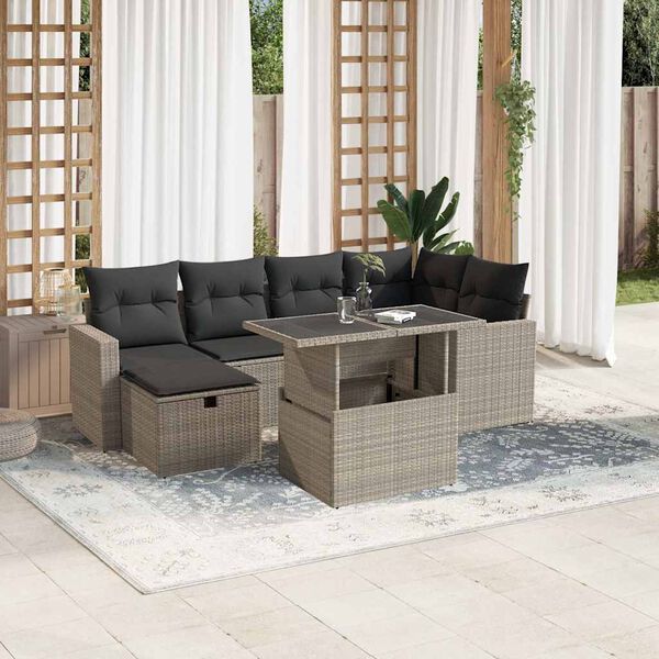 vidaXL Garden Sofa Set Light grey PE rattan Large Adjustable Armrests