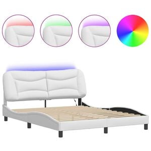 vidaXL Bed Frame with LED without Mattress "Hvar" White 59.8"x79.9"