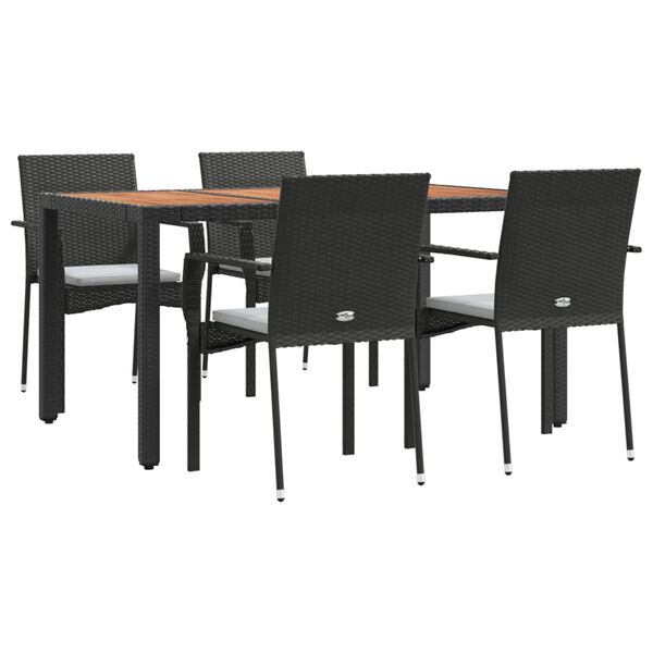 vidaXL Garden Dining Set Black PE rattan 5 Piece Set Modular