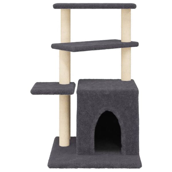 vidaXL Cat Tree Dark Grey Engineered Wood, Plush, Sisal Medium Cat Tree