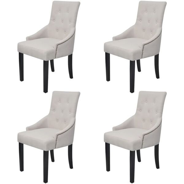 vidaXL Dining Chairs Set of 4 Cream Grey Polyester Standard Tough