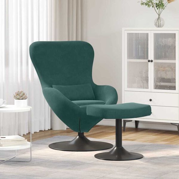 vidaXL Egg Chair with Footstool Dark Green 24.80 x 28.74 x 35.43 in