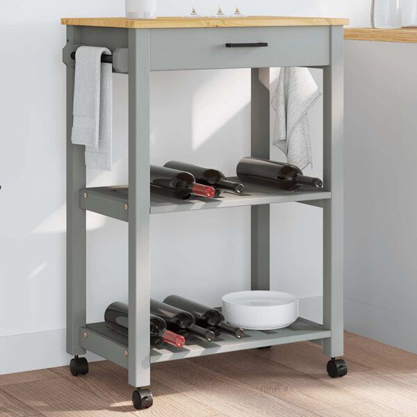 vidaXL Kitchen Trolley MONZA 23.6"x15.7"x34.8" Solid Wood Pine